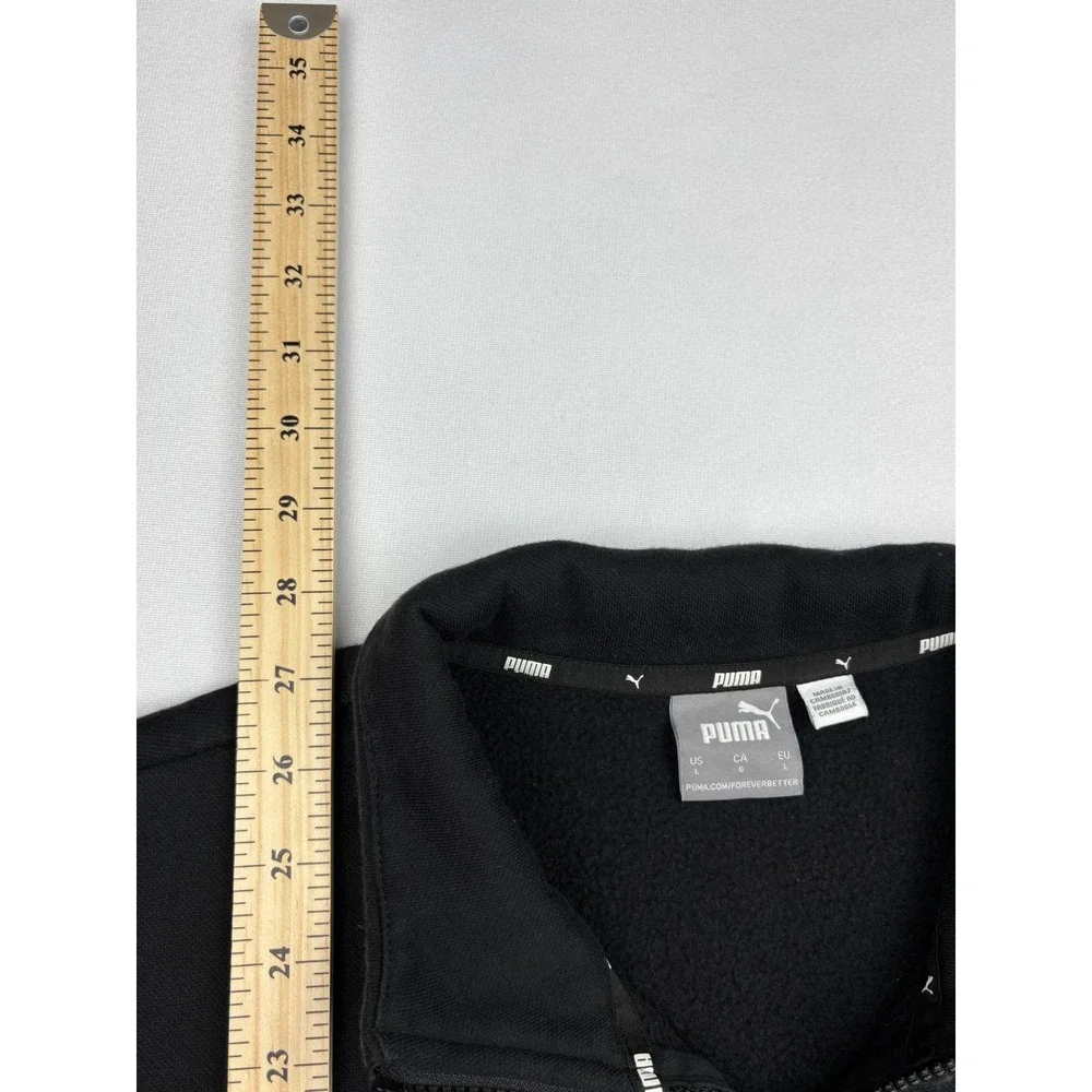 Puma Quarter Zip Fleece Pullover Mens Large Black Sleeve Logo Tape Sweatshirt
